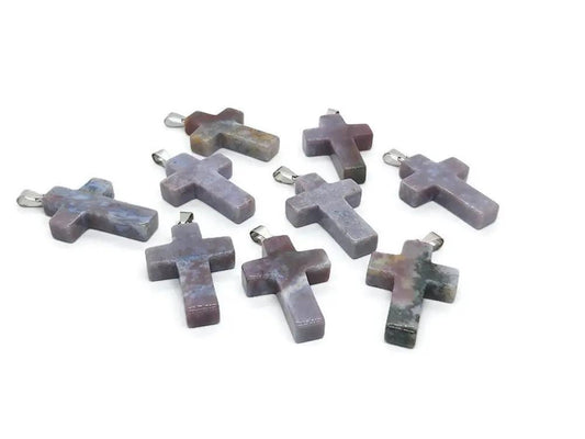 Pendentif croix en agate - Bélière inox - 1 pièce Les Précieuses Perles