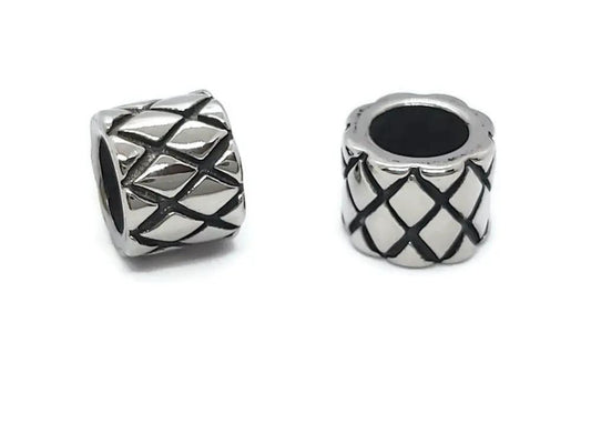 Perle décorative inox colonne motif tressé - 9 x 7 mm Les Précieuses Perles