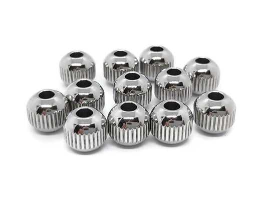 Perles rondes texturées inox - 8 x 7 mm - 10/20 Perles Les Précieuses Perles