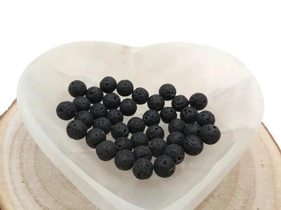 Perles de lave 6mm ronde noir ciré